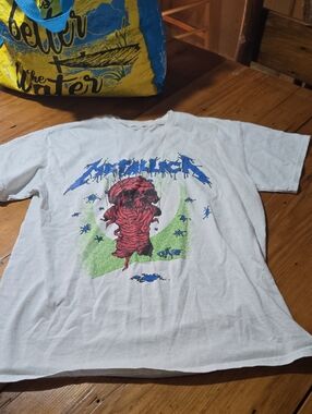 Metallica Sz M Graphic Crew Neck T-Shirt - White with Blue & Red Print